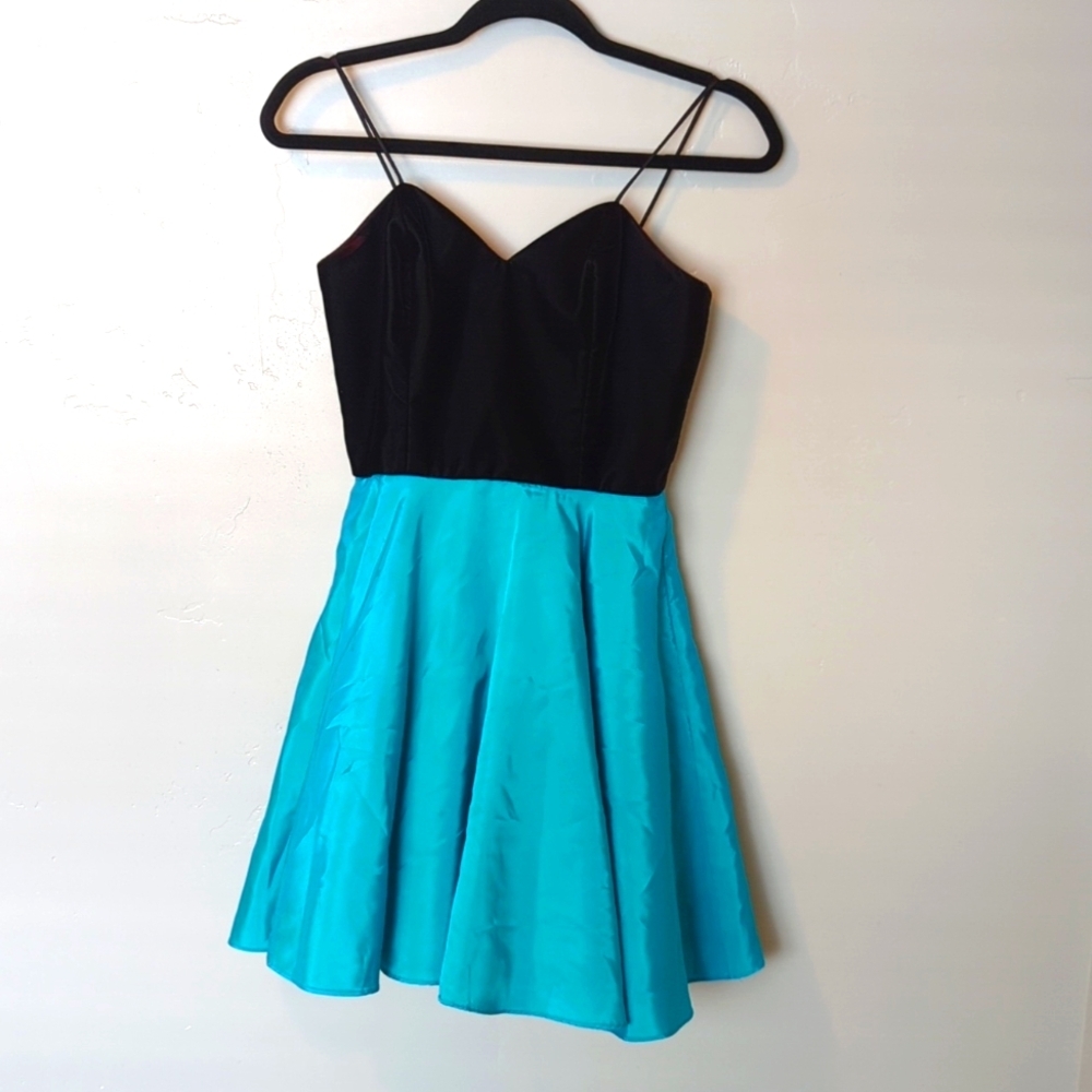 De Laru by Sheila‎ Yen Vintage 90's Velvet Blue Cocktail Taffeta Evening Dress 4